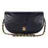 Half Moon Front Flap Leather Shoulder Bag Vintage Black