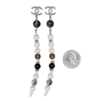 Pearl Rhinestone Dangle Pierced Earrings