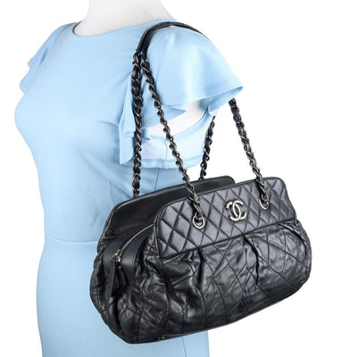 Iridescent Calfskin Chic Quilted Bowling Bag