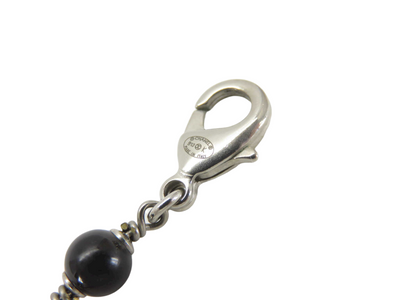 Faux Pearl Black Bead Multi Charm Silver Tone Bracelet