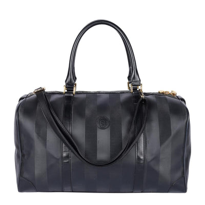 Striped Weekend Travel Duffle Bag Black