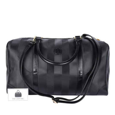 Striped Weekend Travel Duffle Bag Black