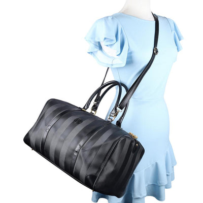 Striped Weekend Travel Duffle Bag Black