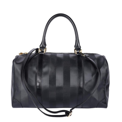 Striped Weekend Travel Duffle Bag Black