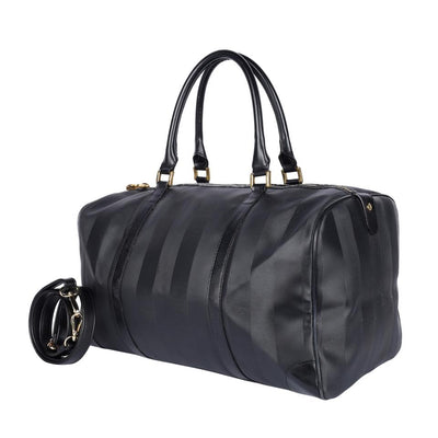 Striped Weekend Travel Duffle Bag Black