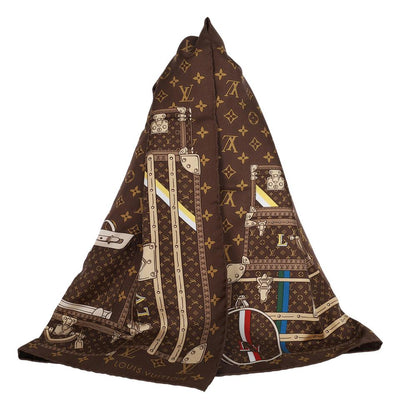 Monogram Multicolor Brown Silk Trunk Scarf Wrap