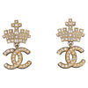 Faux Pearl & Strass CC Crown Drop Pierced Earrings